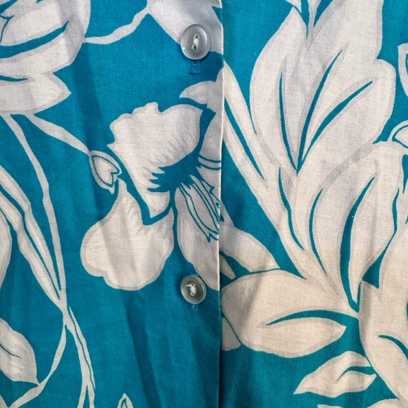 Vintage Hilo Hattie Made in Hawaii Hibiscus Cotton Button Down Shirt Blue White - Picture 5 of 5
